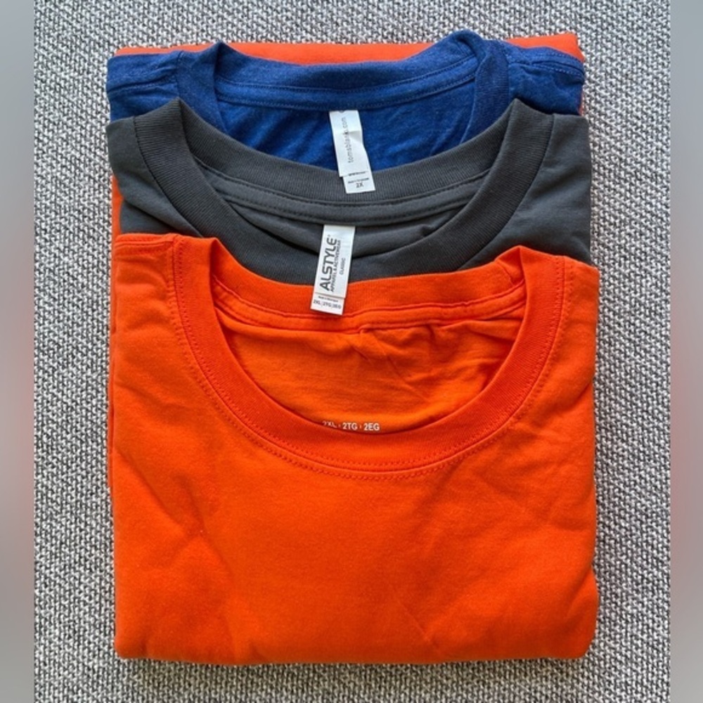 NWOT 3 T-shirt Pack - Gray, Orange,and Blue: Tom’s Blanks, Alstyle, no brand